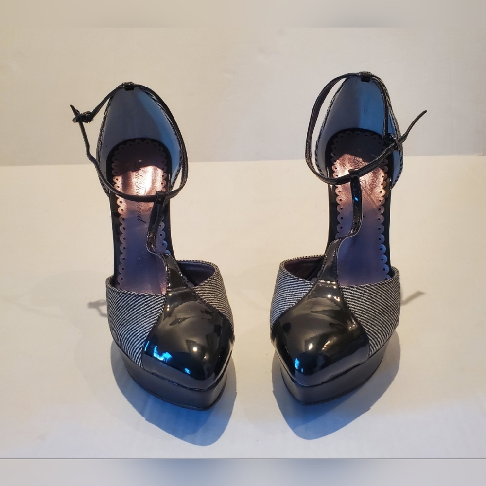 Lulu Townsend Black and White T-strap Heels Sz 10 - Picture 3 of 7